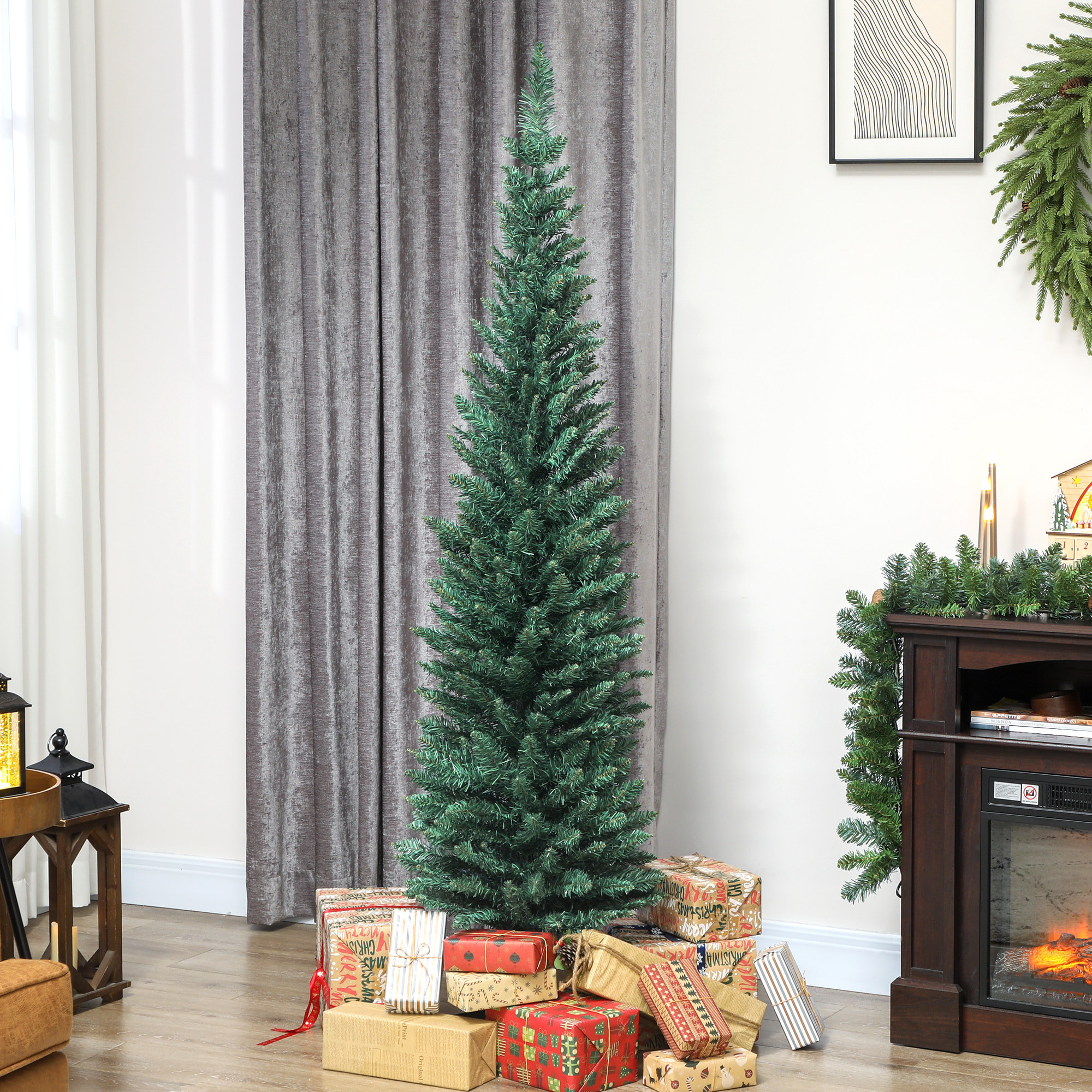 Sapin de Noël artificiel mince épicéa H.180cm 321 branches piètement support plastique vert