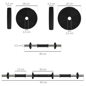 Haltères 2 en 1 réglables - haltères libres 15 Kg - barres incluses - entraînement musculaire & haltérophilie - noir vert