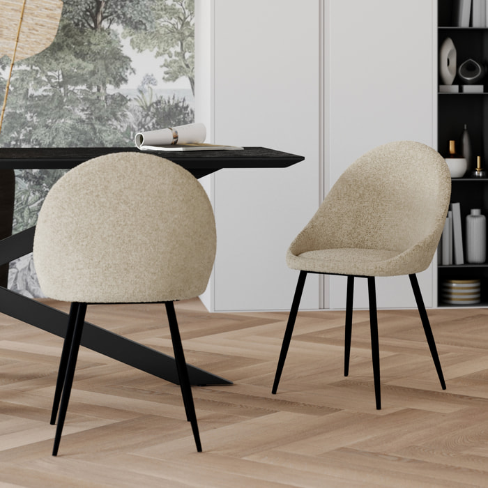 Lot de 2 chaises en tissu bouclé blanc cassé - Rona