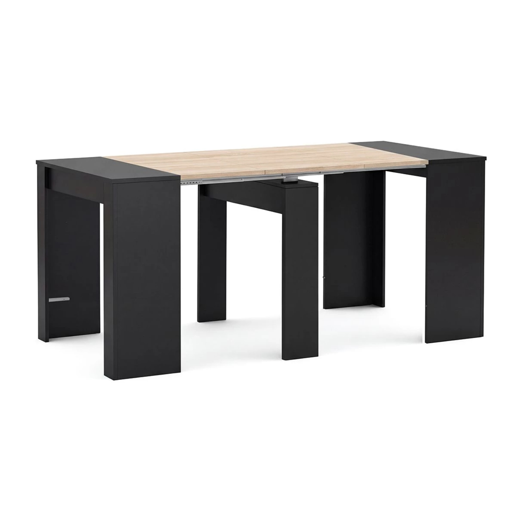 Mesa consola extensible en negro mate y roble canadian 50-235x90 cm Denis Negro Mate - Roble Canadian