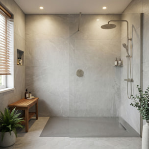 Receveur de douche antidérapant et ultra résistant en résine composite effet pierre 120x90 cm – Gris clair (CERAPX12090LG)