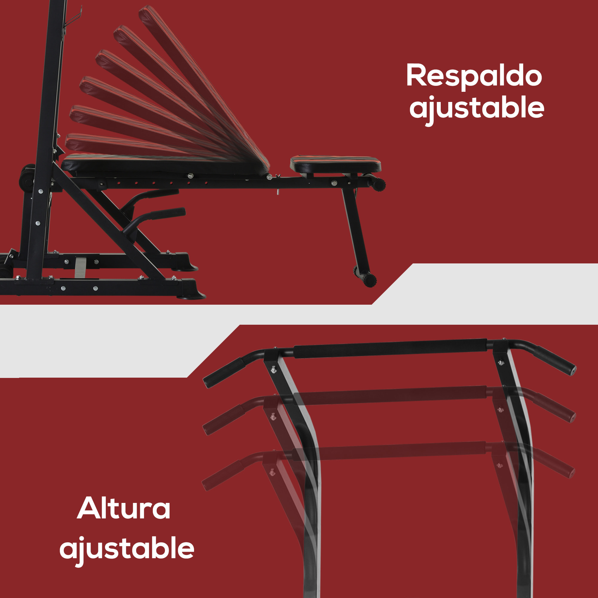 Estación de Musculación Torre de Entrenamiento Altura Ajustable con Barra de Dominadas y Banco Plegable para Fitness en Casa Gimnasio Carga 150 kg 99x178x230 cm Negro