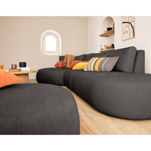 Santorini - canapé modulable d'angle gauche + pouf - 5 places - en tissu texturé - Gris