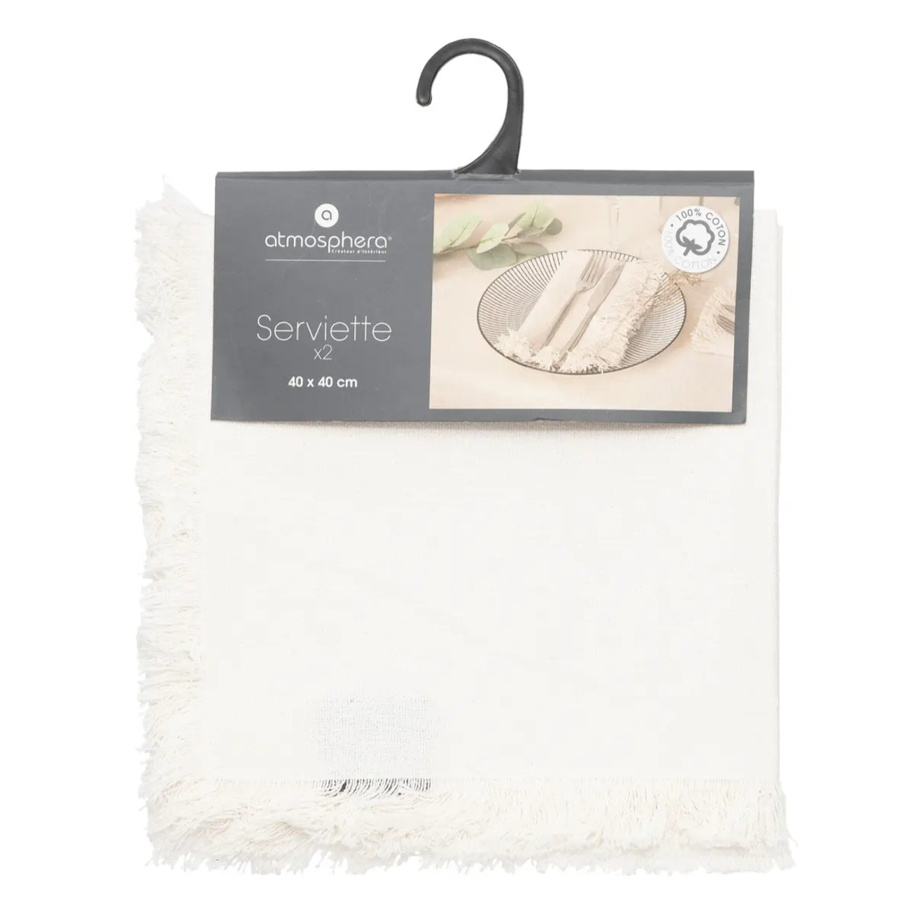 Lot de 2 serviettes de table "Maha" - coton - blanc - 40x40 cm