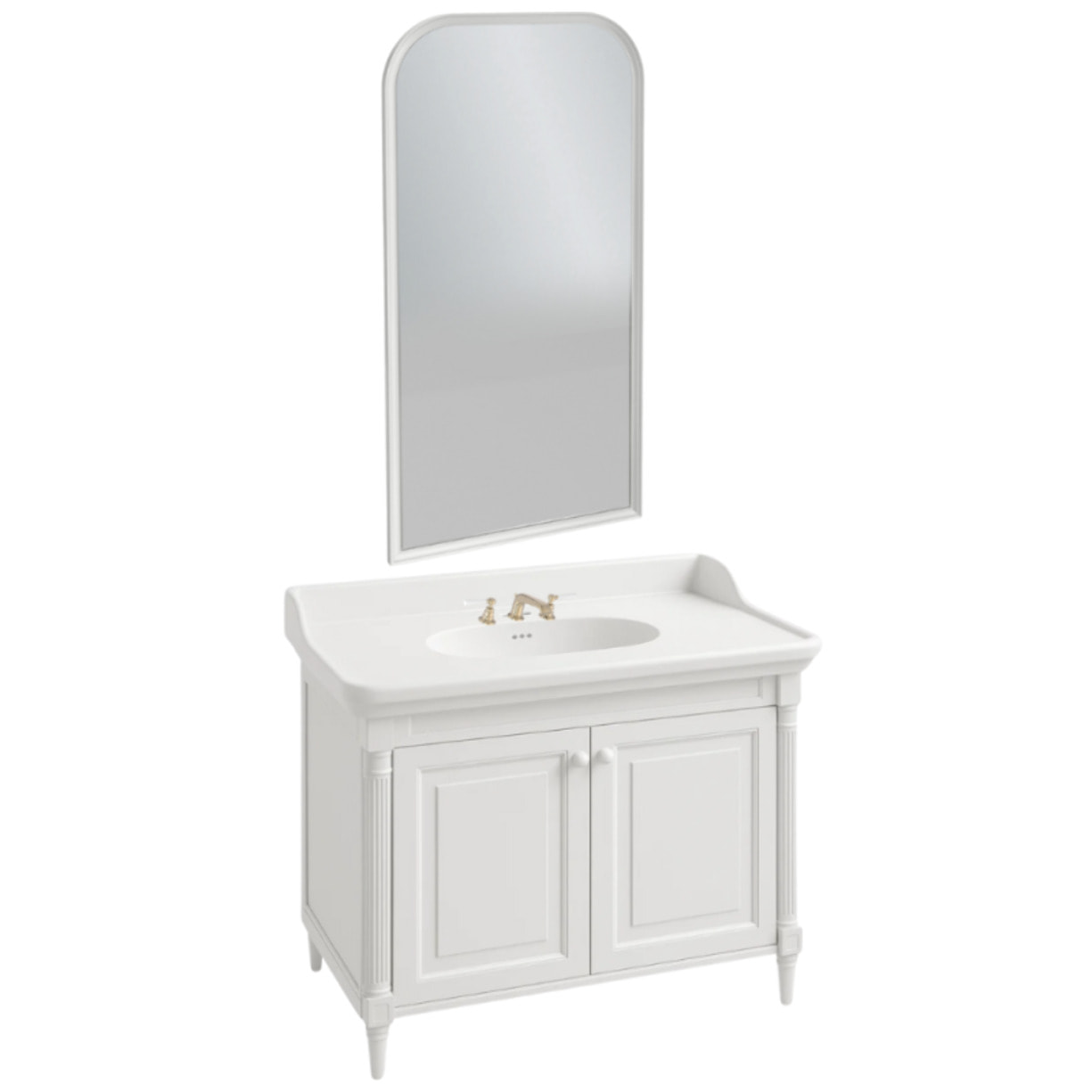 Pack meuble vasque 3 trous Cléo 1889 blanc velours + miroir + mélangeur croisillons or