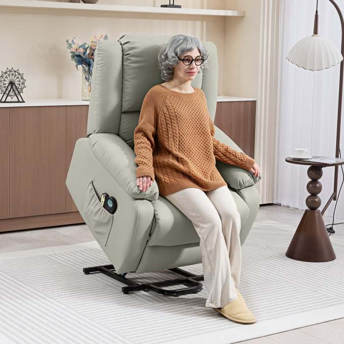 Sillón Relax Reclinable Eléctrico Levanta Personas Sillón Elevador con 8 Punto de Masaje Calor Lumbar 2 Controles Remotos Reposapiés Tela Resistente a los Arañazos y Bolsillo Lateral Gris Claro