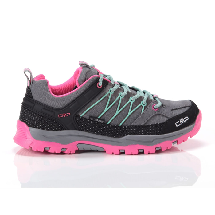 Sneakers CMP Kids Rigel Low Trekking Wp Cemento Pink Fluo Grigio