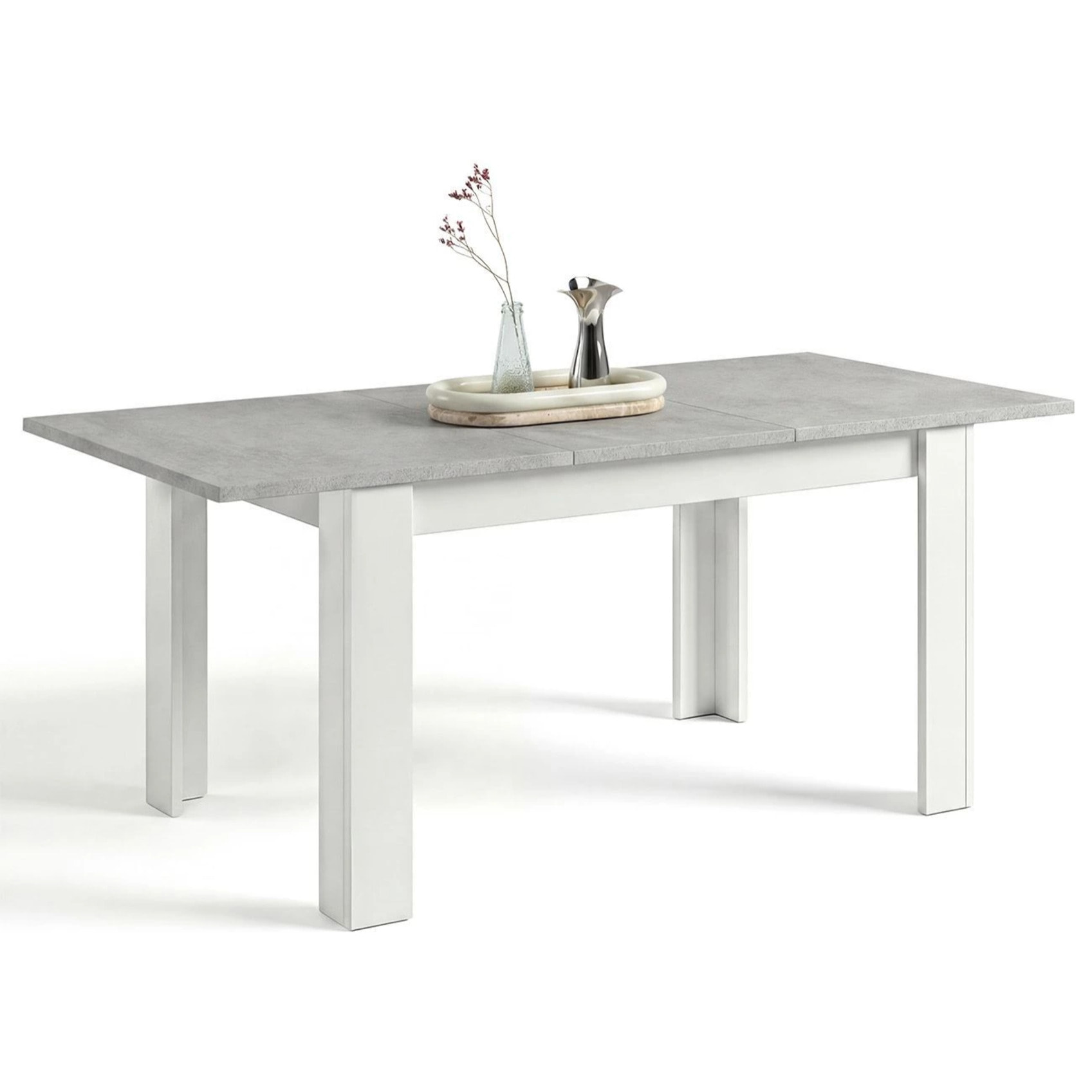 Mesa de comedor extensible en blanco artik y gris cemento 123-173x75 cm Sira Blanco Artik (Blanco Mate) - Gris Cemento