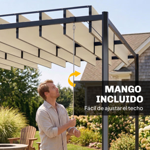Pérgola de Jardín 3x4 m, Cenador de Jardín con Techo de Lamas Orientables, Estructura de Metal, Protección UPF50+, Pabellón para Exterior, Patio, Terraza, Blanco Crema