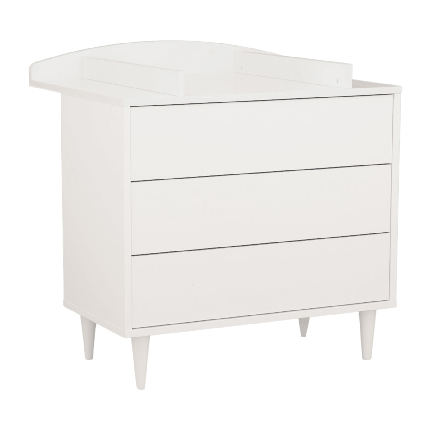 Commode à langer 3 tiroirs avec fronton et pieds bois laqués -  ouverture push