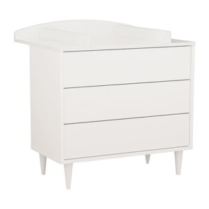 Commode à langer 3 tiroirs avec fronton et pieds bois laqués -  ouverture push