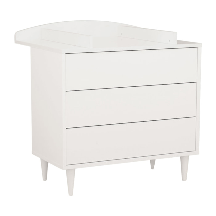 Commode à langer 3 tiroirs avec fronton et pieds bois laqués -  ouverture push