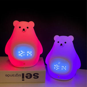 Sveglia con luce notturna per bambini. Luce led multicolore RGB, controllo con telecomando. Disegno dell'orso polare.