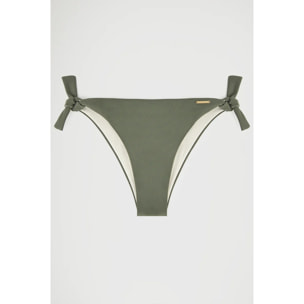Braga de bikini reversible verde musgo y color crudo con logo Polo club