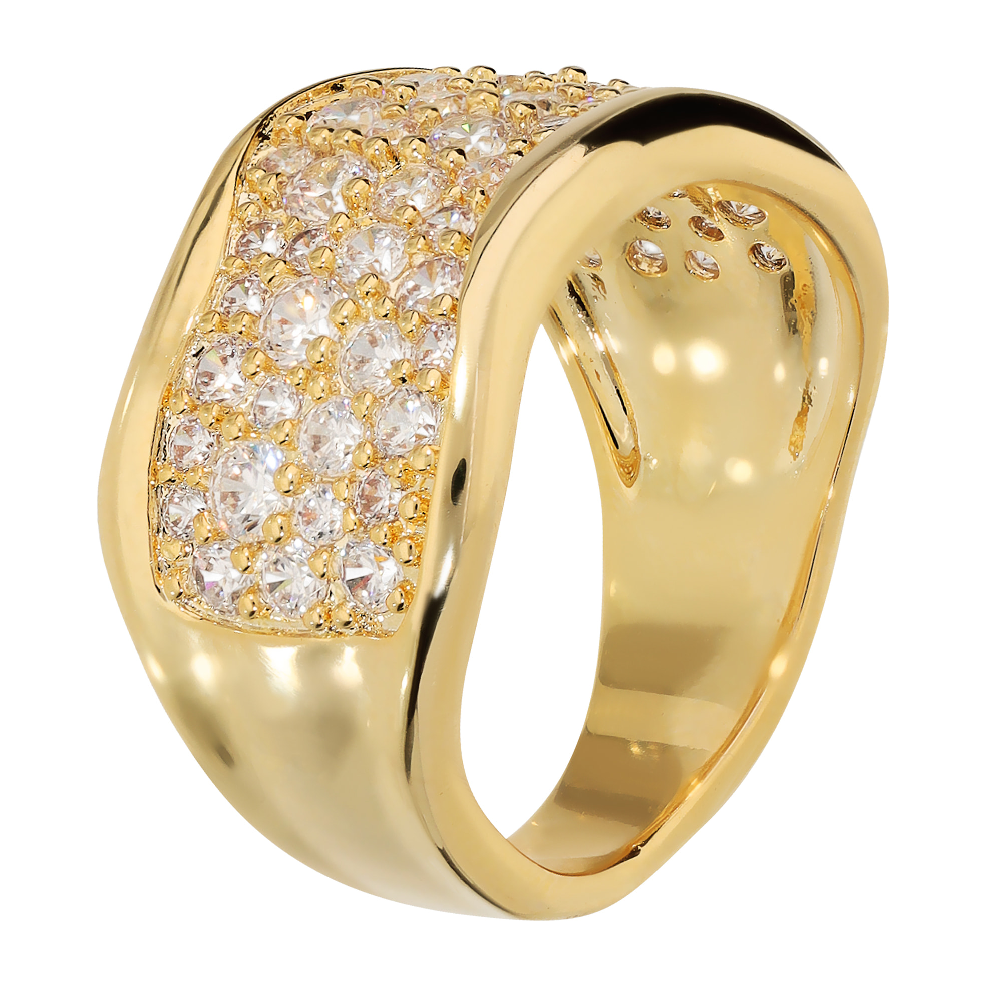 Anello a Fascia Onda placcato Oro Giallo 14Kt con Pavé di Cubic Zirconia