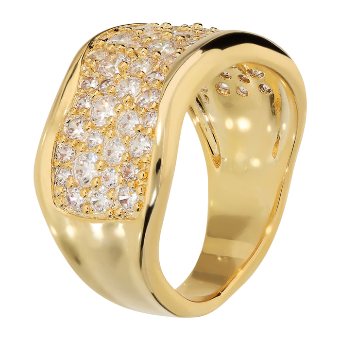 Anello a Fascia Onda placcato Oro Giallo 14Kt con Pavé di Cubic Zirconia
