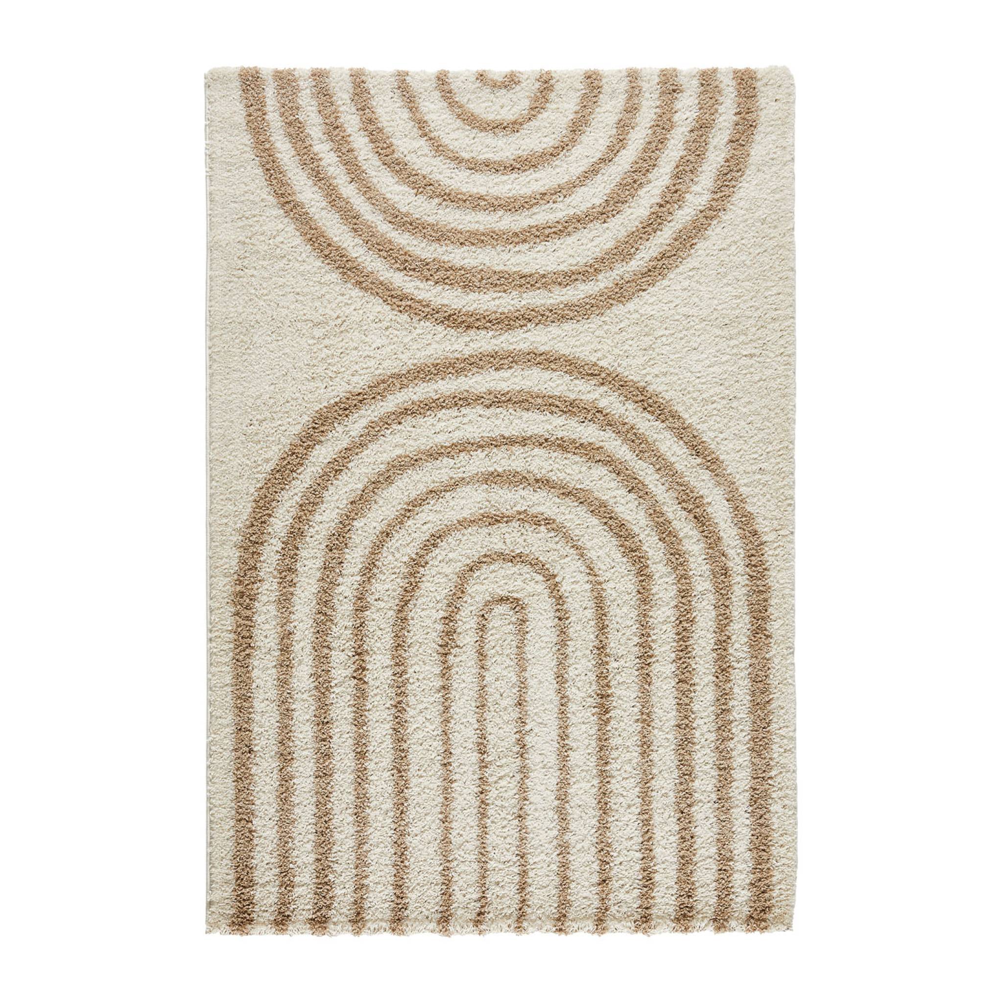 Tapis intérieur shaggy CHRIS. motifs géométriques arc-en-ciel. beige. poils longs. 200 x 280 cm