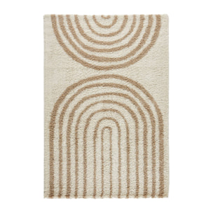 Tapis intérieur shaggy CHRIS. motifs géométriques arc-en-ciel. beige. poils longs. 200 x 280 cm