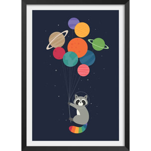 Affiche enfant raton dans la galaxie  Affiche + cadre en bois - Noir