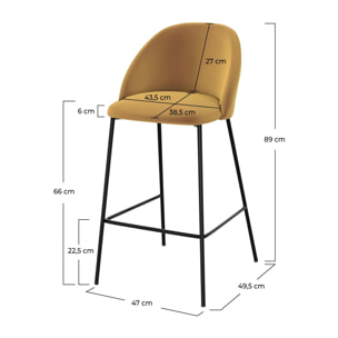 Lot de 2 chaises pour îlot central 66 cm en velours jaune moutarde - Karl
