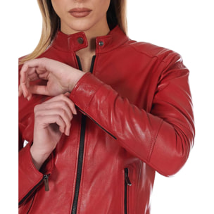 Giacca biker in pelle rossa nappa effetto liscio