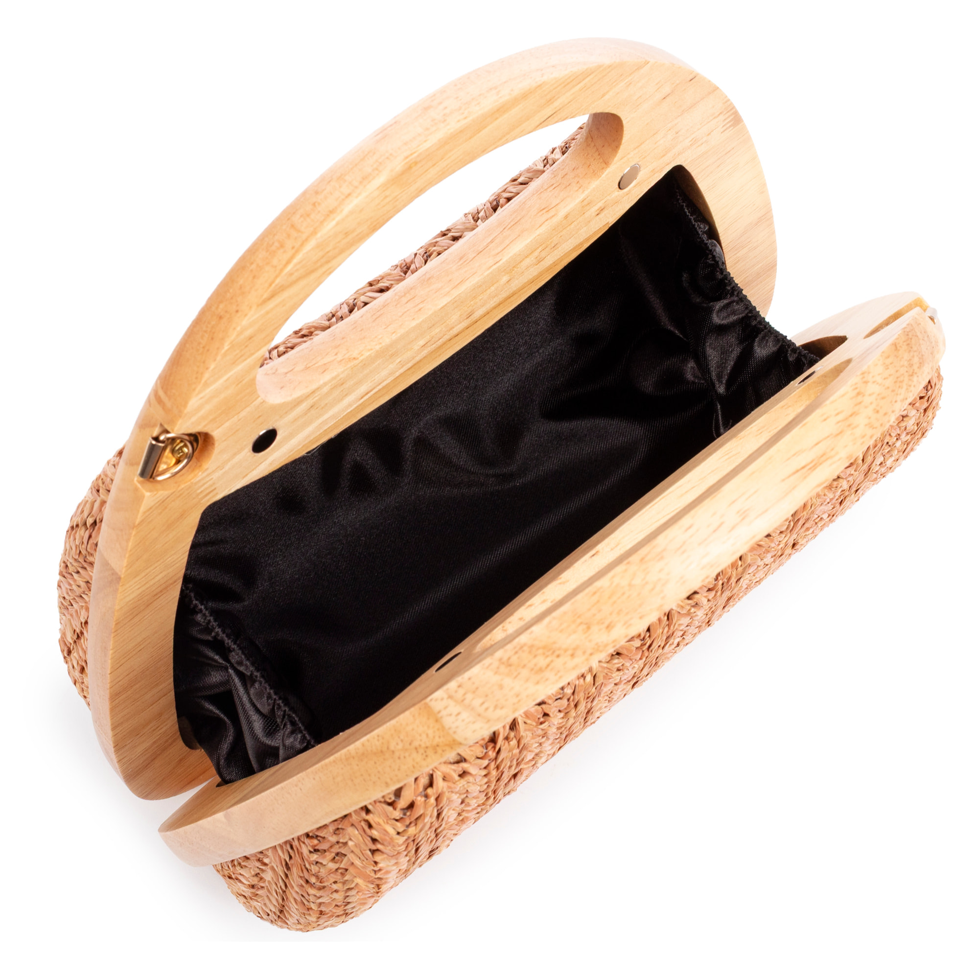 Bella Bolso bandolera Mujer. Fabricado en madera natural y paja trenzada.