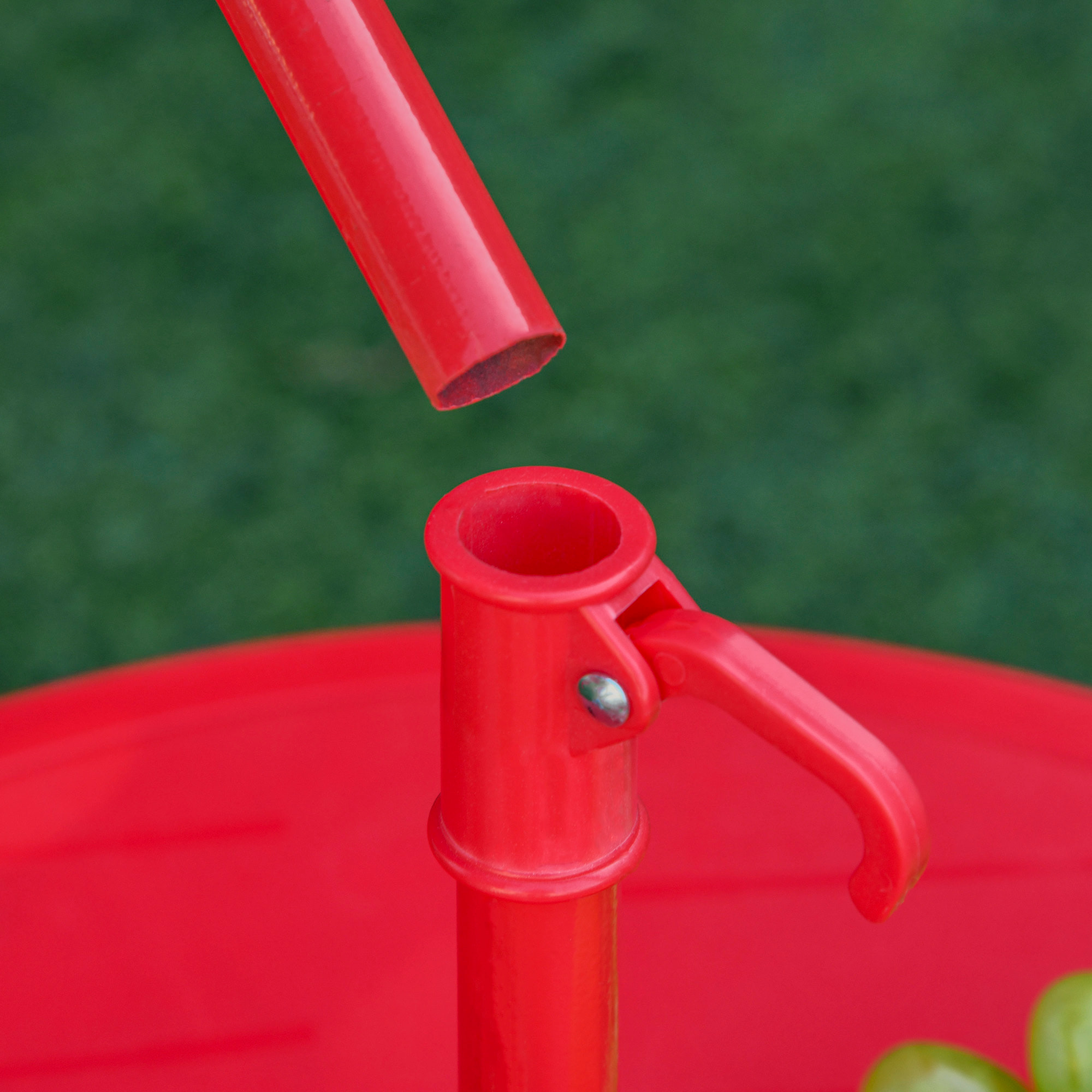 Ensemble salon de jardin enfant 4 pcs design coccinelle - table ronde + 2 chaises pliables + parasol - métal époxy oxford rouge