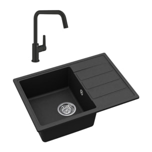 62x44 cm évier avec égouttoir réversible en Granite, à encastrer, noir + mitigeur lavabo/cuisine Grohe Start (SATSE2BG430)