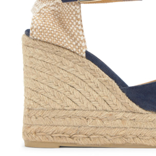 Alpargata de cuña 8 cm en lona de algodón con lazo al tobillo