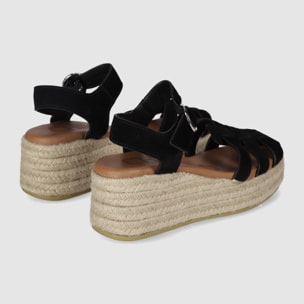 Sandalias de Serraje - Negro - Tacón: 6 cm