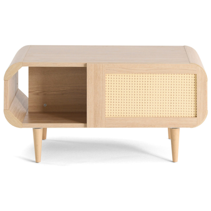 Mathilde - table basse - effet bois et cannage - 1 niche - 100 cm - Bois