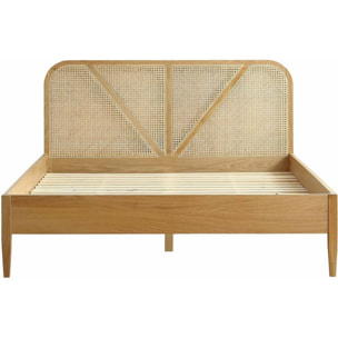 Lit en bois et cannage + Matelas double confort - LEONIE & DUAL CONFORT