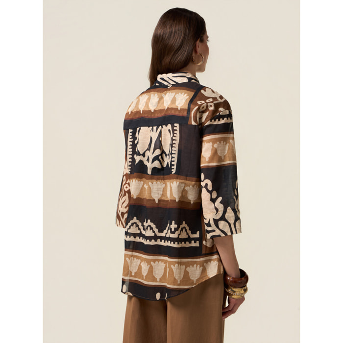 Oltre - Camicia in cotone fantasia - Marrone