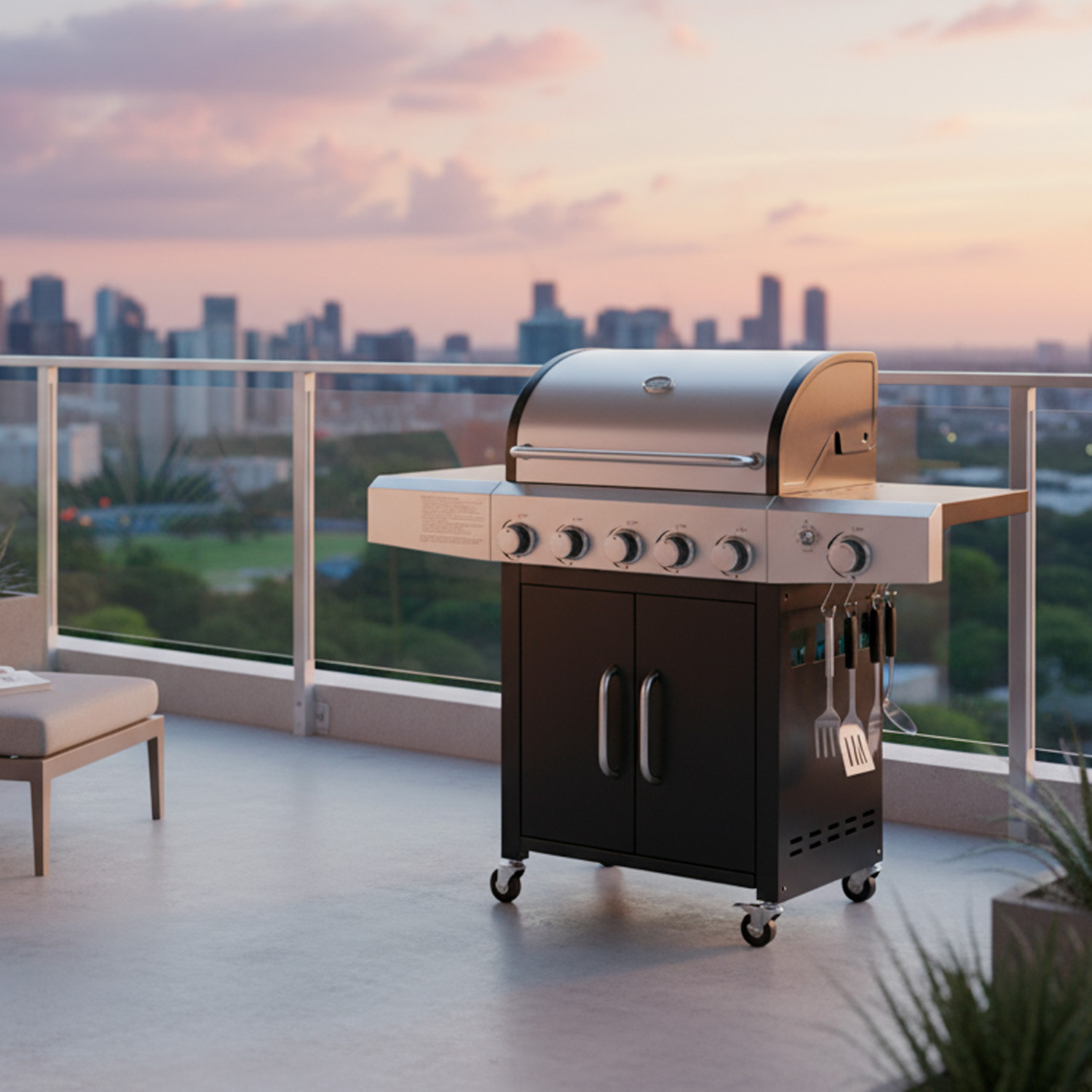 Barbecue a Gas Professionale XXL Da 19 kW con 6 Bruciatori in Acciaio Inox Fuoco Laterale Termometro Griglia Di Cottura 70x42 Cm 140×50×120 Cm Nero