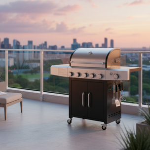 Barbecue a Gas Professionale XXL Da 19 kW con 6 Bruciatori in Acciaio Inox Fuoco Laterale Termometro Griglia Di Cottura 70x42 Cm 140×50×120 Cm Nero