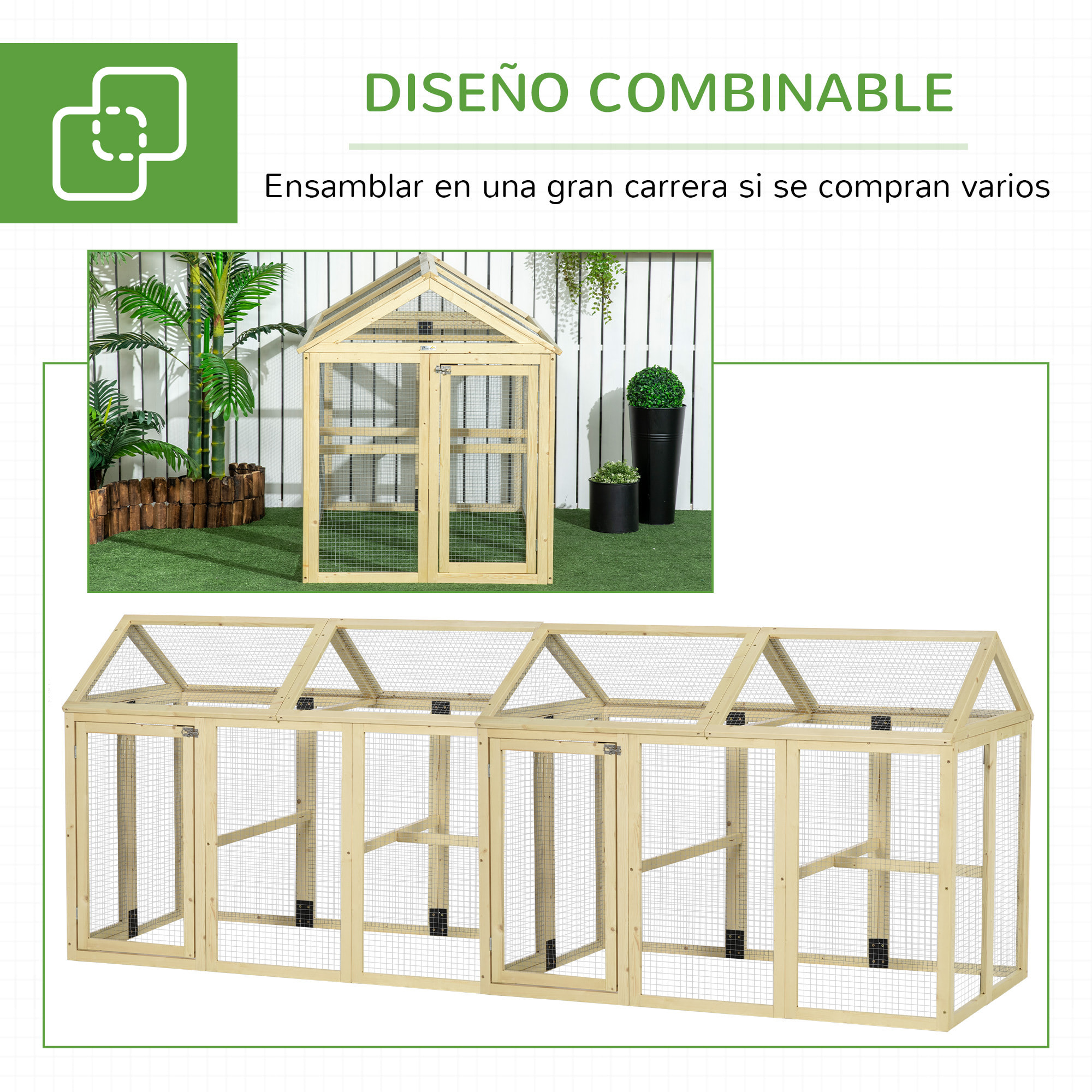 Gallinero para Exterior, 140x88,5x106 cm, Gallinero de Madera para 1-3 Gallinas con 3 Perchas y 2 Puertas con Cierre, para Gallinas, Conejos, Patos, Madera Natural