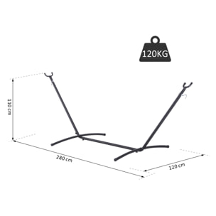 Support pied de hamac structure robuste métal époxy noir hauteur réglable 6 niveaux dim. 2,80L x 1,20l x 1,10H m