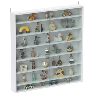 Vitrina Expositora para Colecciones de 7 Niveles, Vitrina de Pared, con Estantes Ajustables y 2 Puertas Correderas de Vidrio, para Perfumes, Figuras de Decoración, 80x9,5x83 cm, Blanco