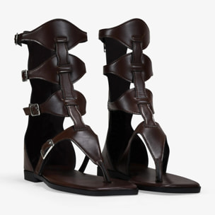Sandalias gladiadoras marrones con cremallera