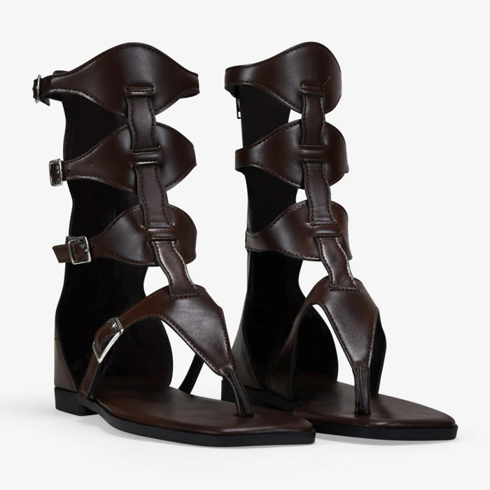 Sandalias gladiadoras marrones con cremallera