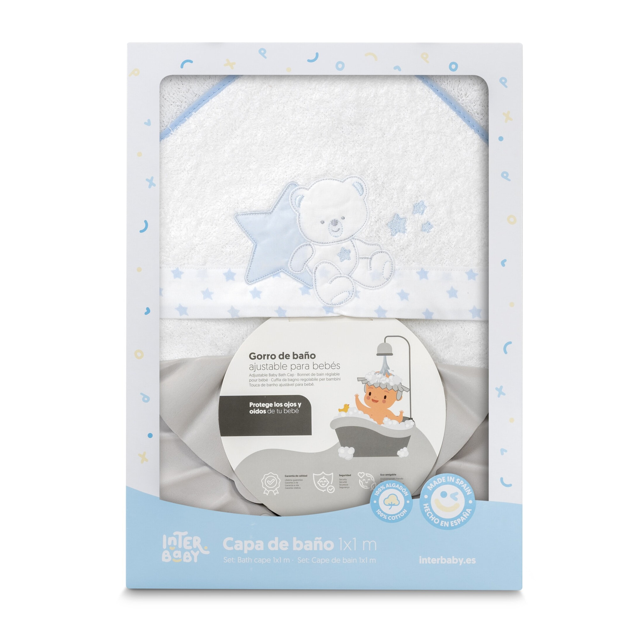 Capa Baño 1X1 Mod Osito Sentado Estrella+ Gorro Bco/Azul