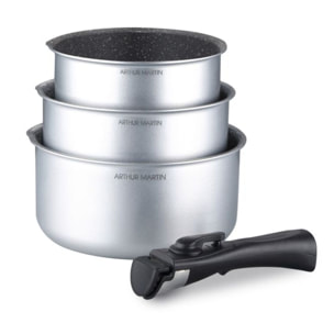 Set de 3 casseroles avec poignée amovible