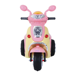 Moto scooter électrique pour enfants 6 V env. 3 Km/h 3 roues et topcase effet lumineux et sonore rose