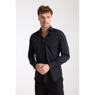Camicia Uomo 1 Bottone Francese Slim Popeline Stretch Unito Nero