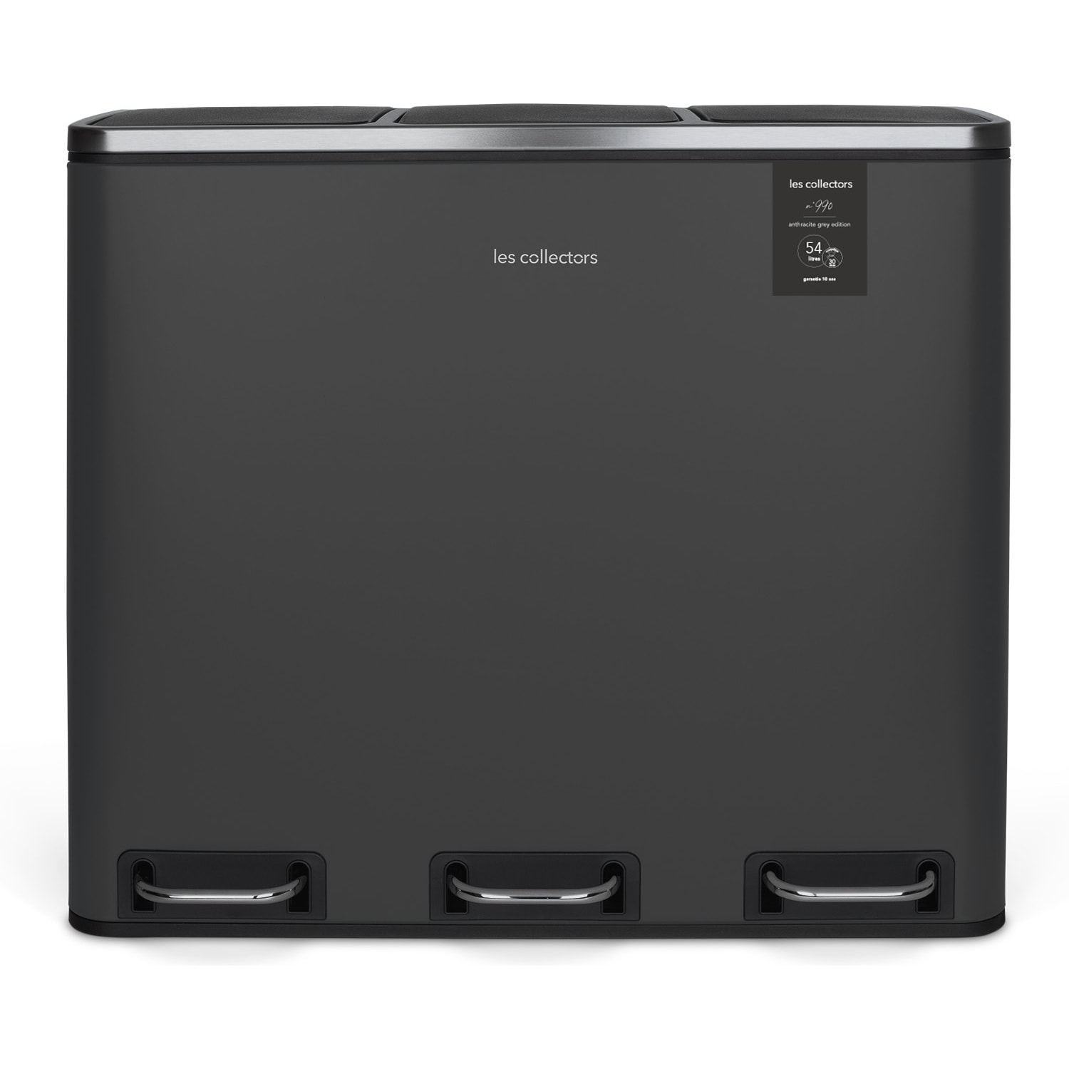 Les Collectors Nº990 – Papelera con pedal de 3 compartimentos, 54L, gris antracita