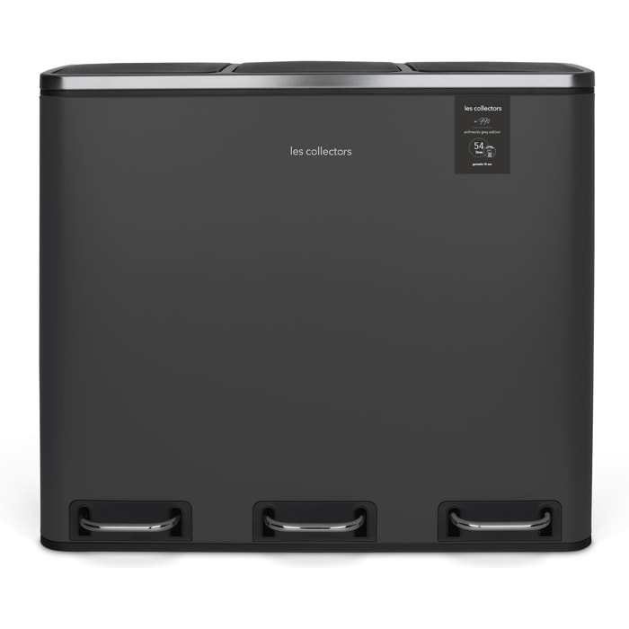 Les Collectors Nº990 – Papelera con pedal de 3 compartimentos, 54L, gris antracita