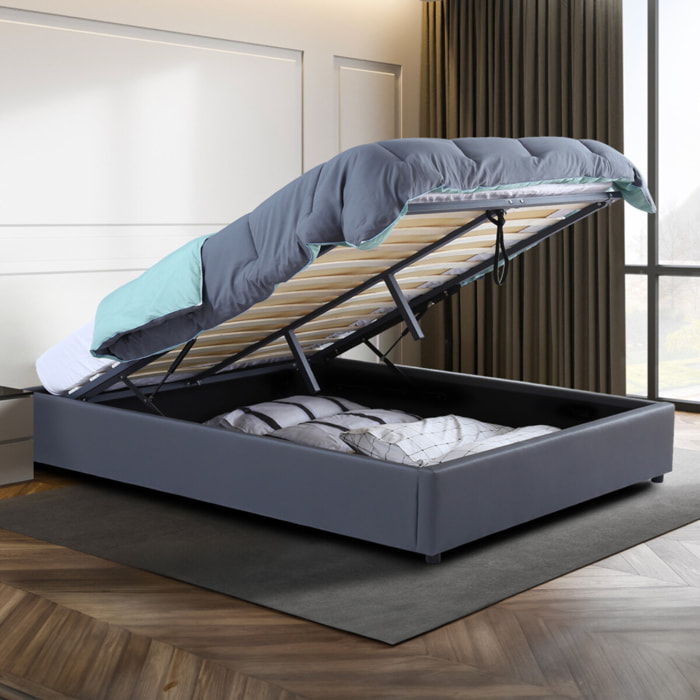 Lit coffre avec sommier Otto - Gris - Similicuir