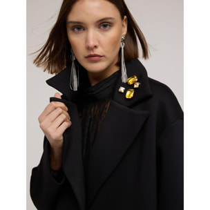 Motivi - Abrigo en scuba con broche joya - Negro