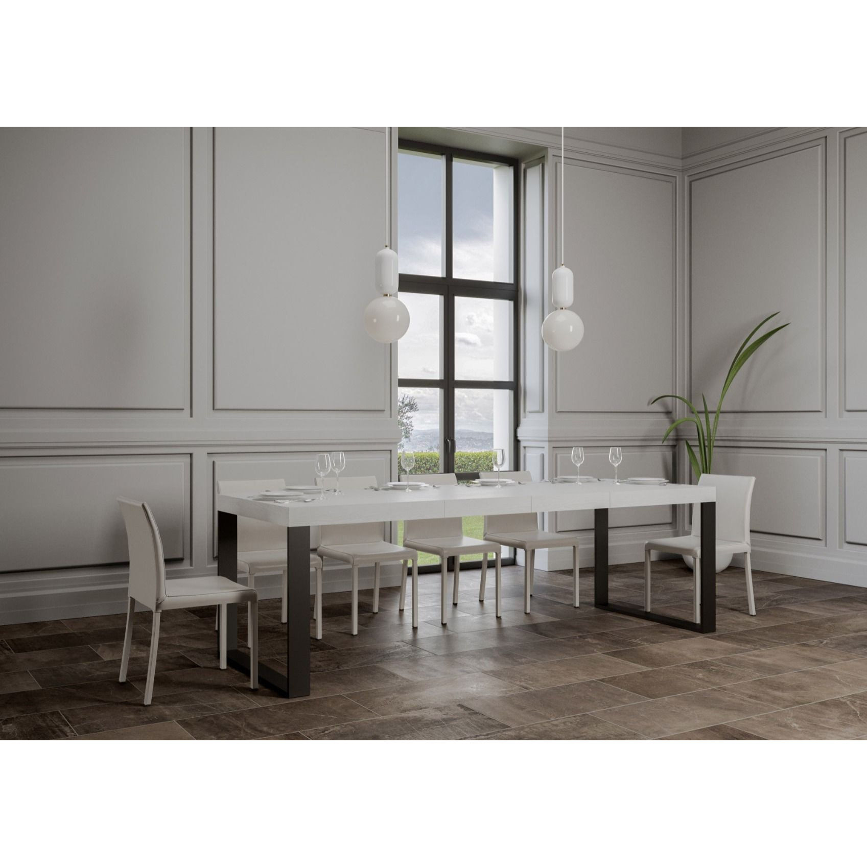 Mesa extensible 90x180/440 cm Tecno Premium Fresno Blanco estructura Antracita