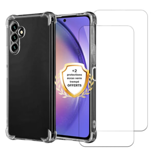 Coque Samsung Galaxy A54 Antichoc coins renforcés Silicone + 2 Vitres en verre trempé Protection écran